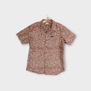 Columbia Camp Shirt Size M Burgandy Red Short Sleeve Bushcraft Motif